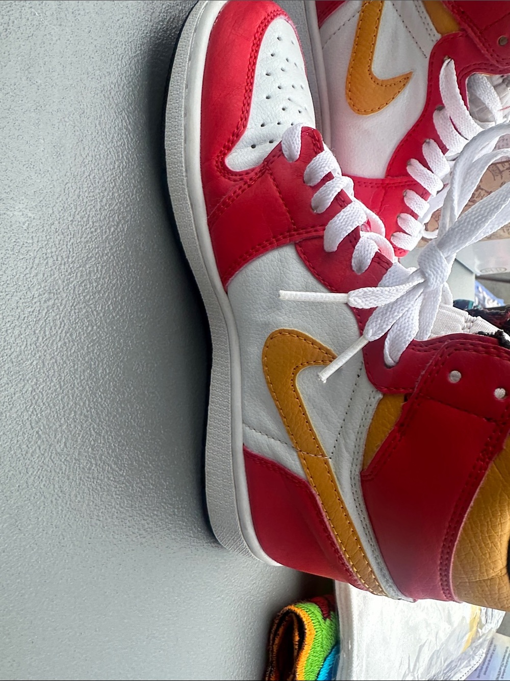 Nike High-Top Sneakers in White, Red & Yellow - Picture 8 of 11